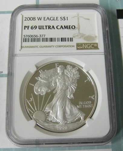 2008 W プルーフ アメリカンイーグル シルバードル NGC PF 69 ウルトラカメオ $1 - BINo