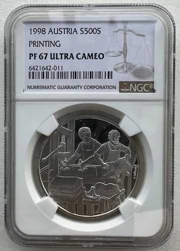 NGC PF67 オーストリア 1998年 アディモント修道院図書館印刷銀貨 500シリング