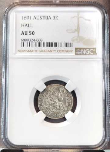 1691年 オーストリア シルバー 3クロイツァー 3K レオポルド1世 ホール造幣局 NGC AU 50 グレートコイン