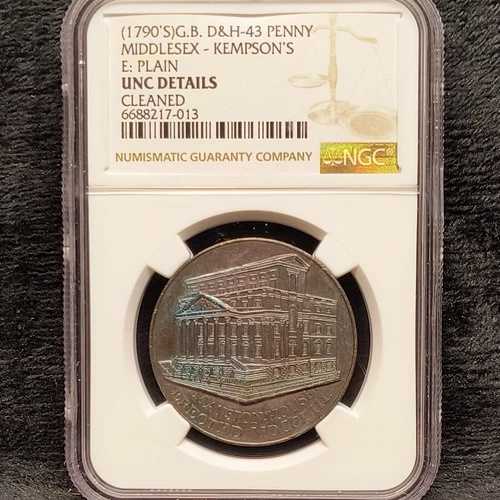 イギリス 1790年代 ミドルセックス ペニー D&H-43-E:プレーン NGC UNC Det ブルートーン