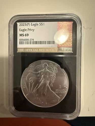 2025年 アメリカン シルバー イーグル プリヴィ NGC MS 69 - 公式レッドブックラベル