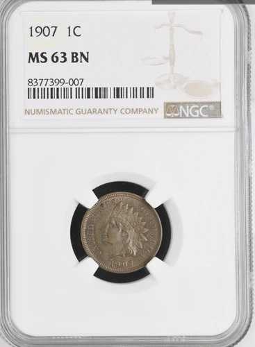 1907年 インディアンヘッド 1セント NGC MS 63 BN ボックス29 スロット6 71,500円