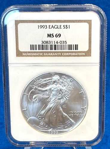 1993年 シルバーイーグル 1オンス NGC MS69 ノースポット 71,500円