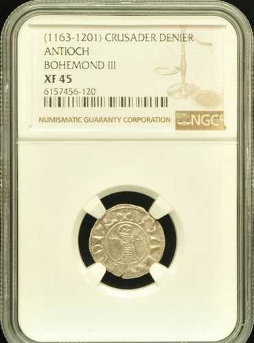 (1163-1201) 十字軍デニエ アンティオキア ボエモン3世 NGC XF 45 #H933