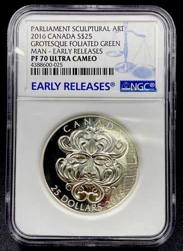 2016年 $25 カナダ 彫刻 グロテスク 葉っぱ付き グリーンマン F/R NGC PF70 71,500円