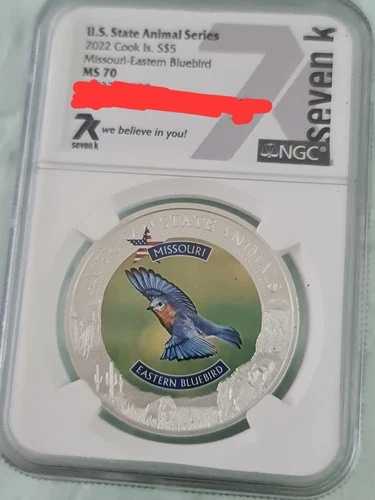 2022年 クック諸島 ミズーリ州 イースタンブルー B NGC MS70 米国州動物シリーズ 1オンス シルバー