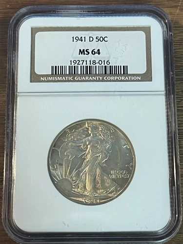 1941年 D ウォーキング・リバティ ハーフダラー NGC MS 64 1927118-016