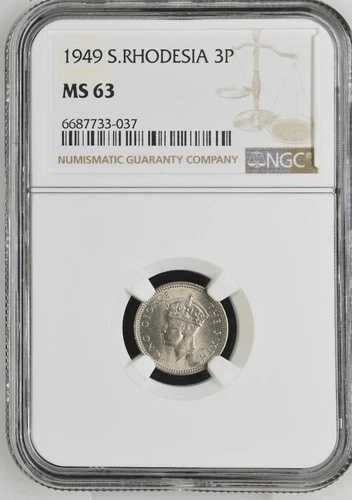 南ローデシア 3ペンス 1949 NGC MS 63