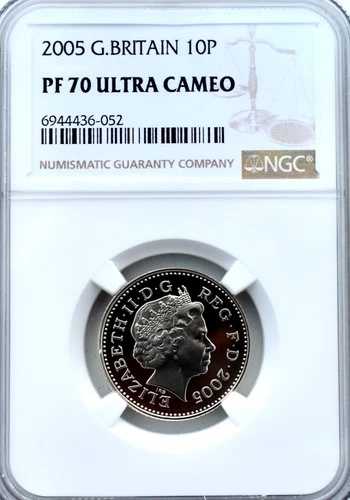 2005年 10ペンス プルーフ 戴冠ライオン NGC プルーフ PF70 イギリス