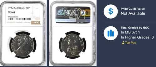 1982年 50ペンス フィフティ・ニュー・ペンス MS67 NGC グレートブリテン ブリタニア 未流通 ラージ