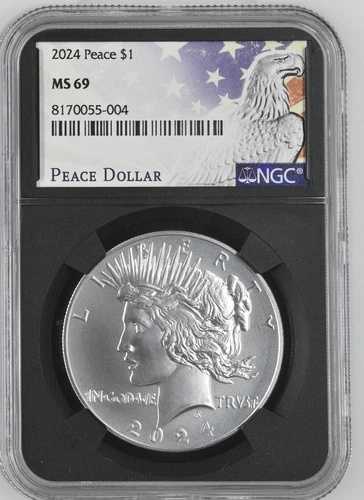 2024 ピース シルバー ダラー NGC MS69 イーグル ラベル ブラック コア。