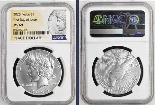 2025年 1ドル ピースシルバー NGC MS69 ピースラベル FDI