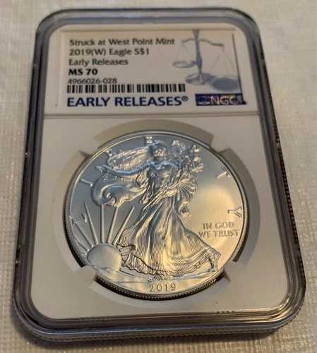 2019年 (W) シルバーイーグル NGC MS70 アーリーリリース ブルーラベル ウェストポイント