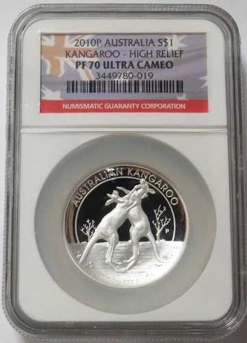 2010 P シルバー オーストラリア 1オンス ボクシング カンガルー ハイレリーフ 1ドル プルーフ NGC PF 70 UC