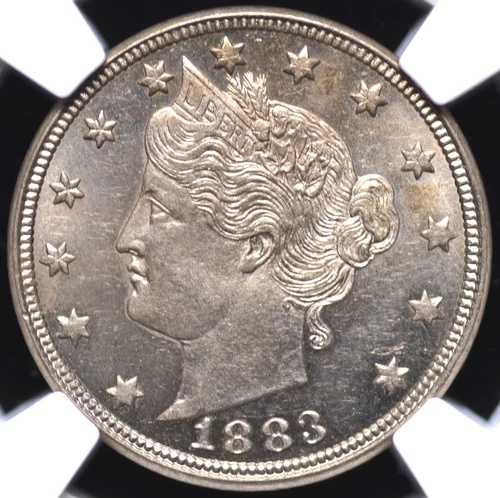 1883年「ノーセント」リバティ「V」ニッケル NGC MS 62 きれいな表面、キラキラ輝く
