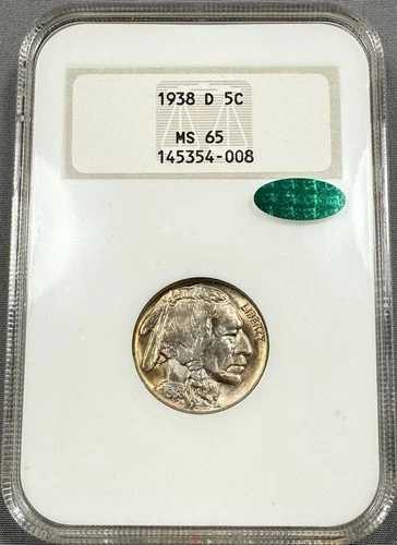 1938-D バッファローニッケル 5セント - NGC MS65 CAC - オールド「ファッティ」ホルダーチョイス PQ