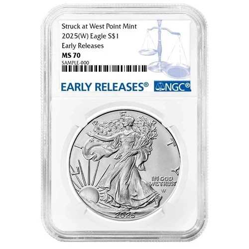 2025年 (W) 1ドル アメリカン シルバー イーグル NGC MS70 ER ブルーラベル アーリーリリース