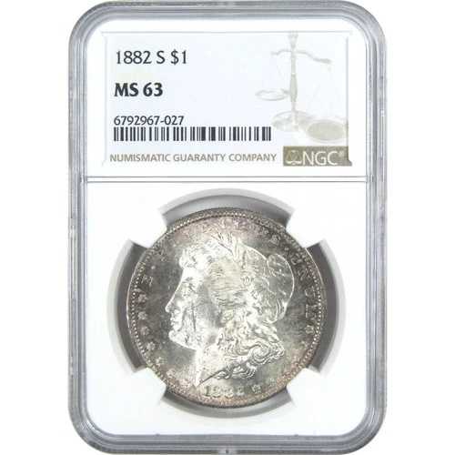 1882年 S モルガン・ダラー MS 63 NGC シルバー 1ドル 未流通コイン SKU:I15726