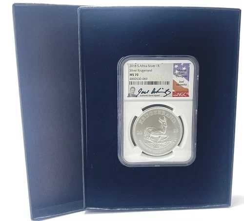 2018年 1オンス シルバー 南アフリカ クルーガーランド NGC-MS70、ジョエル・イスコウィッツ署名ラベル