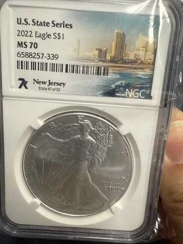 2022年 1ドル アメリカン シルバー イーグル NGC MS70 米国州シリーズ ニュージャージーラベル