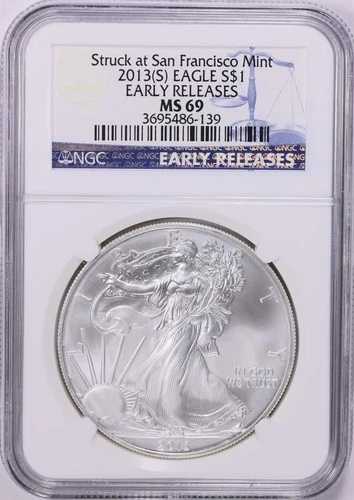 2013年-(S) サンフランシスコNGC MS-69で鋳造された1ドル銀貨イーグルのアーリーリリース 45,045円