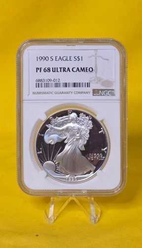 1990年 S $1 アメリカンシルバーイーグル ~ NGC PR68 ウルトラカメオ ~ ブラウンラベル