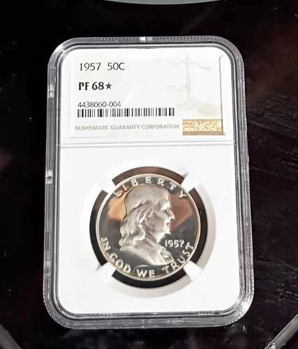 1957年 NGC PF 68 *STAR フランクリン プルーフ ハーフ SLABケース入り