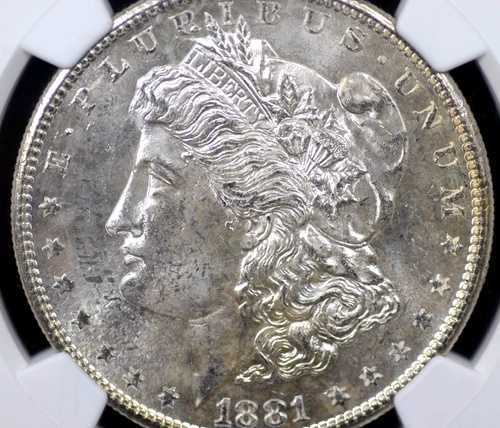 1881年 S モーガン・ダラー NGC MS63 光沢のあるサテンホワイト、フルストライク、軽いチャタリング