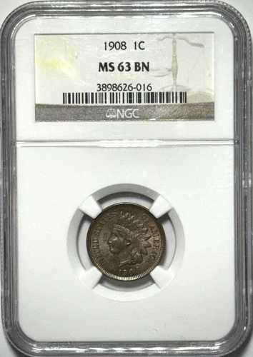 1908年インディアンヘッドセント - NGC MS 63 BN - 発行最終年