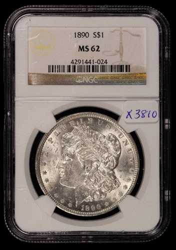 1890年 1ドル モルガン銀貨 - 美しい白く光沢のあるコイン - NGC MS 62 - X3810