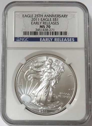 2011年アメリカンシルバーイーグル25周年記念$1ドルNGC MS 70初期リリース- 45,045円
