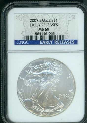 2007年 アメリカン シルバー イーグル ASE S$1 NGC MS69 アーリーリリース ER