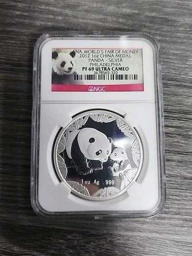 1オンス シルバー - 2012年 中国メダル パンダ NGC PF69 ウルトラカメオ ワールドフェアオブマネー