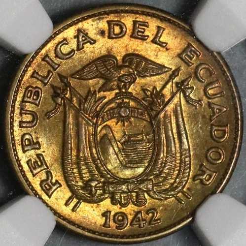 1942年 NGC MS 65 エクアドル 5シンコ・センタボス ミントステート BU 真鍮コイン (21011702C)