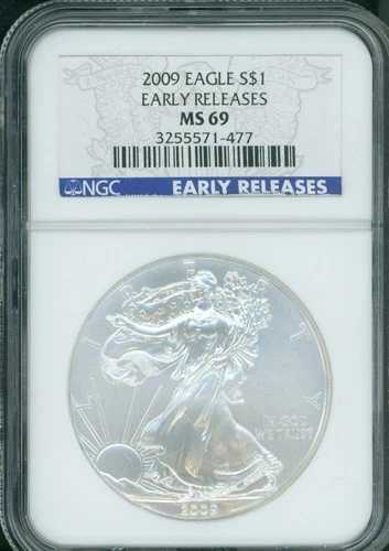 2009 アメリカン シルバー イーグル ASE NGC MS69 MS-69 早期リリース ER E.R. 美しい!