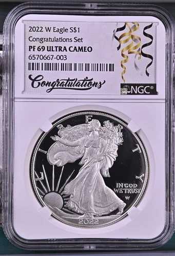 2022 W NGC PF69UC ＆ プルーフ $1 シルバー イーグル おめでとうセット。新しいラベル!