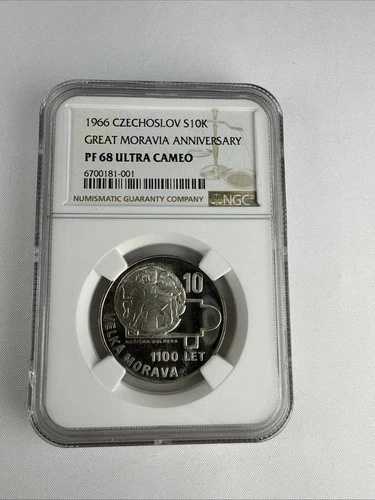 1966年 チェコスロバキア 銀貨 10コルン グレートモラビア記念 NGC PF 68 ウルトラカメオ