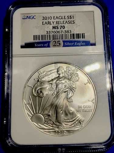 2010年アメリカン・シルバー・イーグル早期発行 NGC MS 70 ゴージャスコイン!最高グレード!