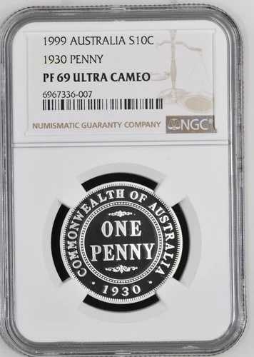 1999年 オーストラリア S10C セント 1930年 1ペニー 0.999 銀貨 NGC PF 69 UC