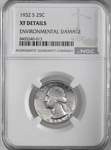 1932-S 25セント ワシントン シルバー クォーター NGC XF 詳細「環境による損傷」 8405240-013