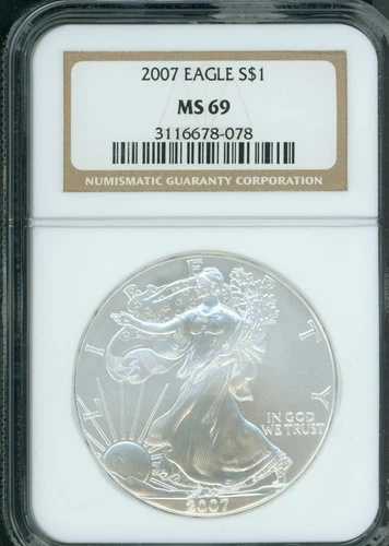 2007年 アメリカン シルバー イーグル ASE S$1 NGC MS69 MS-69 PQ+ 美しい