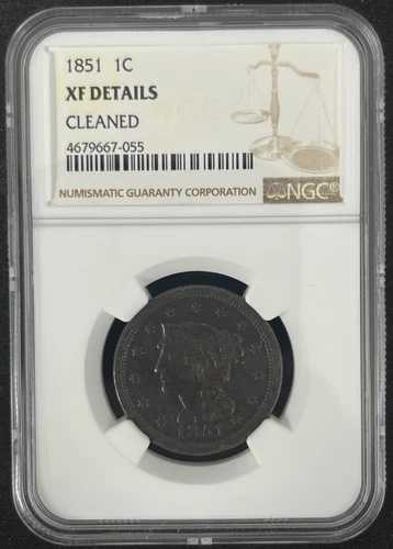 1851年 1セント 編み込みヘア ラージセント XF 詳細クリーニング済み NGC ダークコイン 45,045円