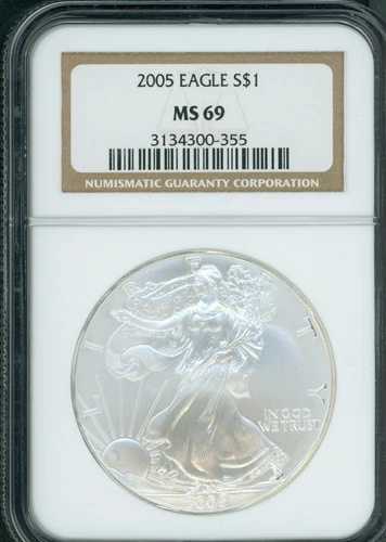 2005年 アメリカン シルバー イーグル ASE S$1 NGC MS69 MS-69 PQ+ 美しい