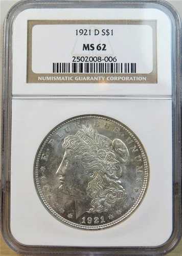 1921 D モルガン・ダラー NGC MS62 *VAM 1BO 内側に落書き/線あり* EP