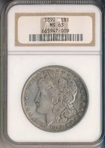 1890 年モーガン シルバー ドル **NGC 認定 MS 63** 送料無料!!
