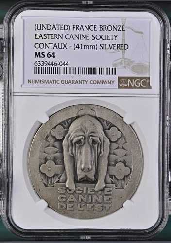 フランス ブロンズ イースタン・イヌ協会 コンタックス 41mm 銀メッキ NGC MS64 日付なし