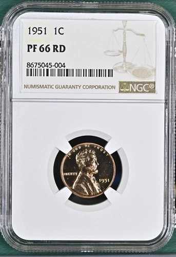 1951年 プルーフ リンカーン ウィート セント ペニー NGC PF-66 RD -004