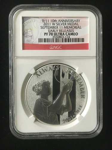 2011-W、9/11 10周年記念銀メダル、PF70 ウルラカメオ NGC