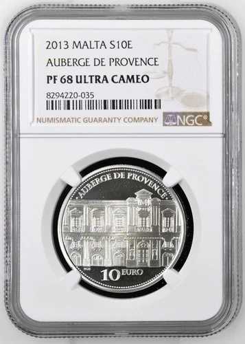 2009年 マルタ S10E ユーロ シルバー プルーフ オーベルジュ・ド・プロヴァンス NGC PF 68 UC