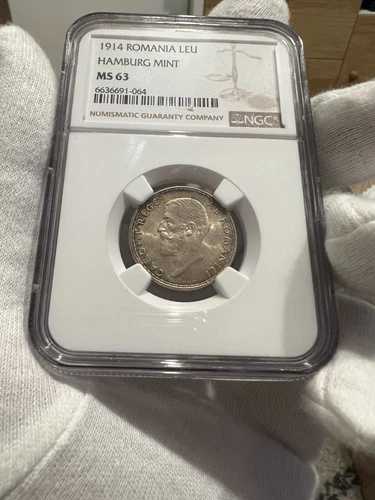 1 Leu 1914 ハンブルク造幣局、銀貨、ルーマニア NGC MS63 (1)